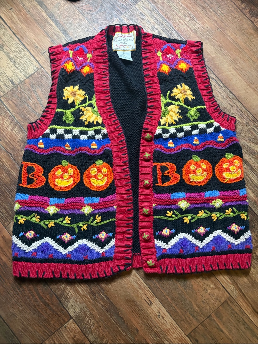 Vintage Heirloom Collectibles Womens M Black Pumpkin Fall Button Sweater Vest